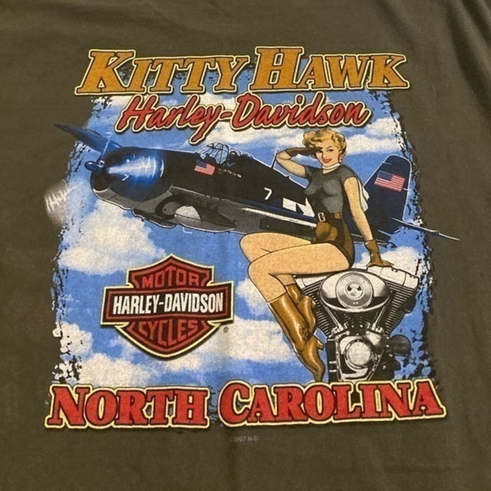 Vintage Harley-Davidson Kitty Hawk North Carolina Olive Green T-Shirt Large